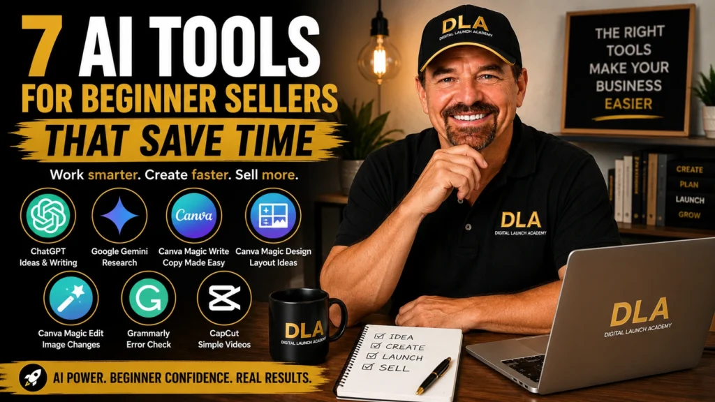 Glenn is at his desk teaching studentsabout the 7 AI Tools for Beginner Sellers That Save Time