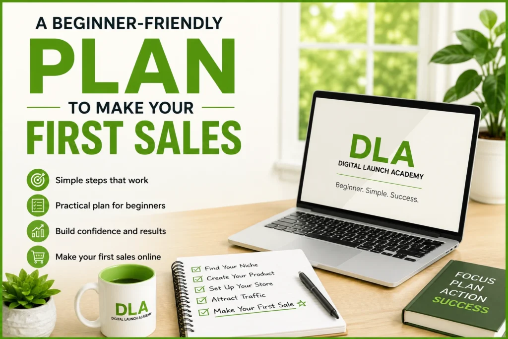 A beginner friend plan to make your first salesDLA on a computer sitting on the desk
