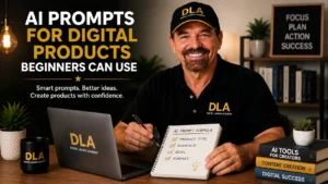 Glenn sitting at is desk talking about AI prompts for digital products
