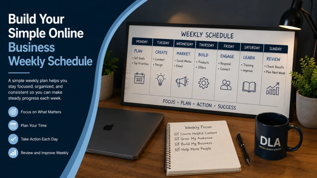 Build your simple online business weekly schedule just like I did on my board
