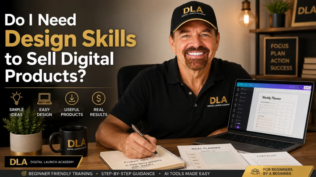Glenn is sitting in his office sharing his thaughts and answering the question. Do I need design skills to sell digital products?