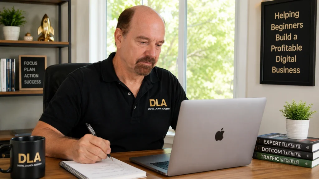 Glenn is sitting in his office showing his class online how to write product descriptions with AI