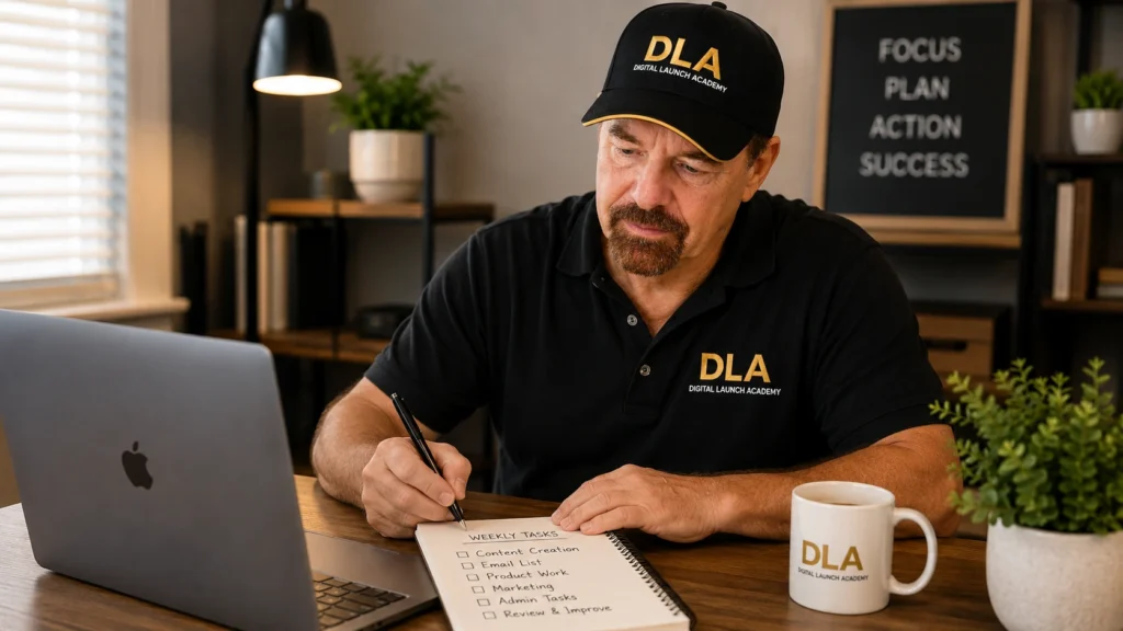 Glenn is showing how to list the tasks your online business needs each week