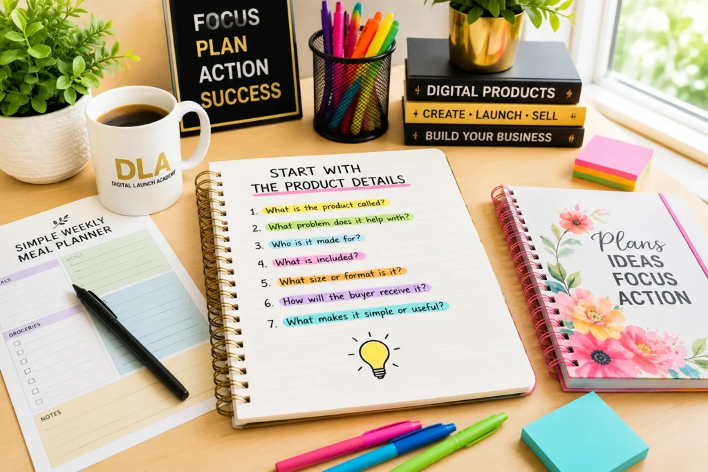 Start with the product details shown in a very colorful way.