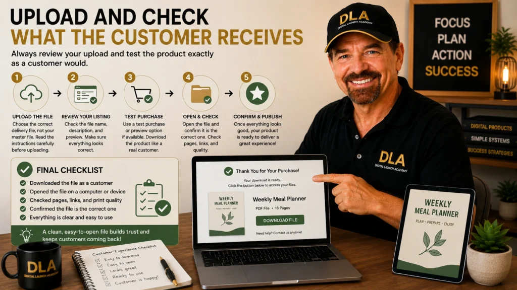 Glenn says remember to upload and check what the customer receives when they get the download in their email.