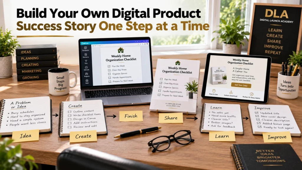 The whole idea is to build your own digital Product success story one step at a time.