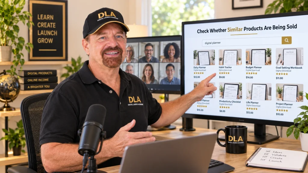 Glenn is teaching a virtual class and saying to check wheter similar products are being sold