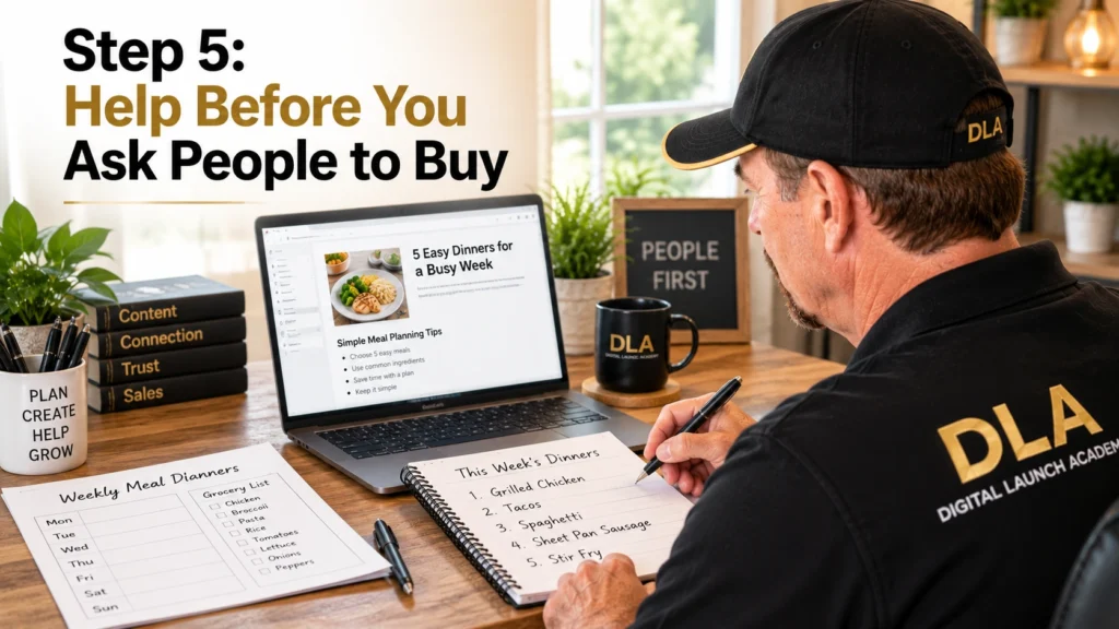 Glenn is showing the class to help before you ask people to buy.