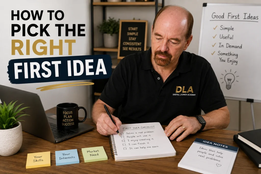 Glenn is showing everyone in class how to pick the right first idea